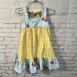 Omi Jo Well Dressed Wolf Gingham Aunt Heart Tunic Dress Girl Sz 4 Yellow Stripe
